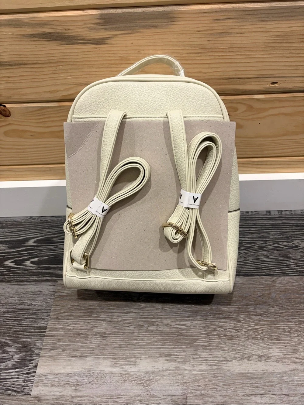 Vanessa Williams Bone color backpack purse, mint interior.